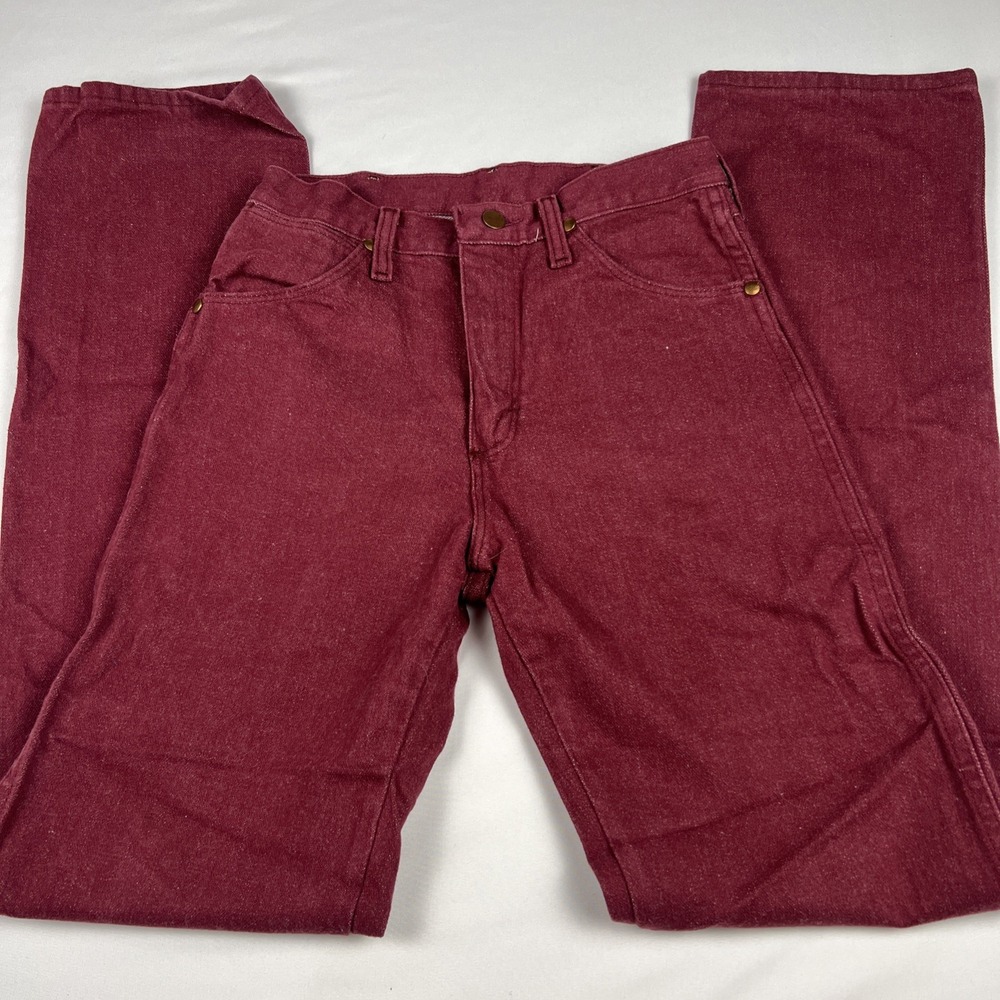 Vintage Wrangler 13MWZ Jeans Red High Rise Straight Leg USA Made Burgundy 28x34